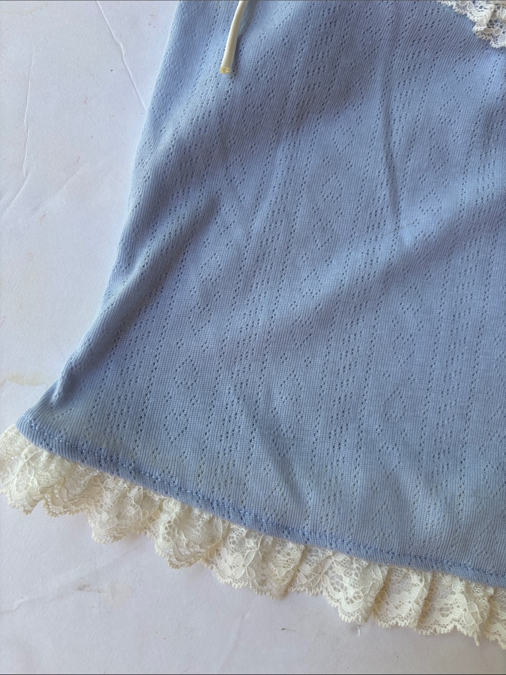 New Kacey Lee Cami Boy Short Coquette Sleepwear Blue Lace Medium Lounge Bow Cute - Picture 10 of 17